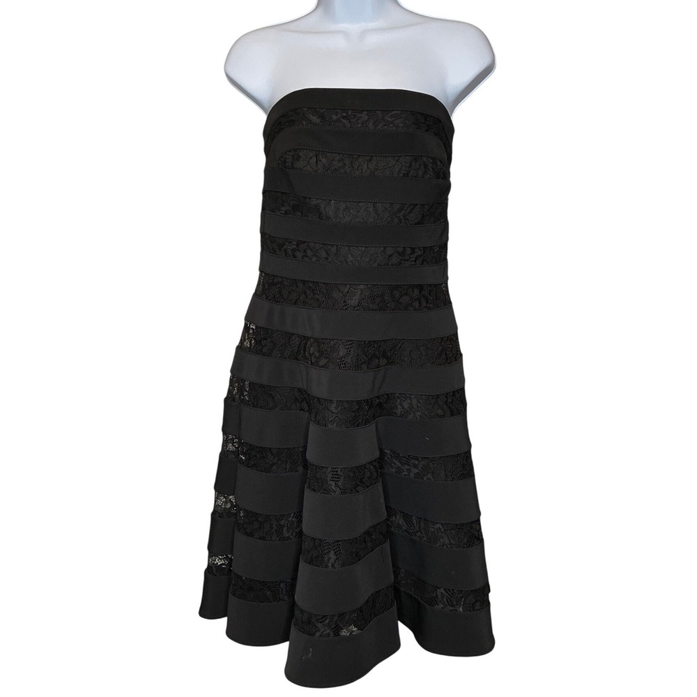 White House Black Market Womens Black Strapless Midi Dress Sz 6 Lacy LBD Holiday